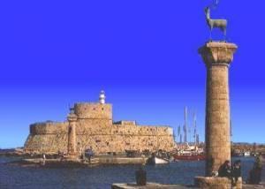 Rhodes Harbor Entrance, ornated by a pair of deer, where the Colossus was believed to have stood.