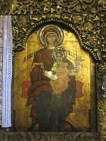 Saint Paraskevi Church: A Gold Plated Icon of Virgin Mary Holding Infant Jesus on the Iconostasis