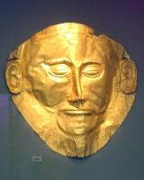 Athens National Archaeological Museum: Exhibit 624. Gold death-mask, known as the 'mask of Agamemnon'. (Grave V, Grave Circle A, Mycenae, 16th century BC)