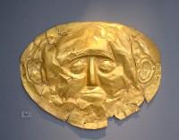 253. Gold male death-mask made of sheet metal with repoussé details.