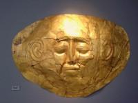 254. Gold male death-mask made of sheet metal with repoussé details.