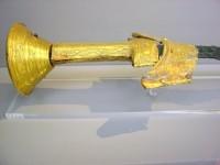 763. Type A bronze sword with gold revetment on the hilt and pommel.