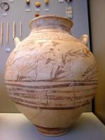 8584. Clay pithoid jar of Cycladic type, decorated with stems and ivy-leaves. Grave B