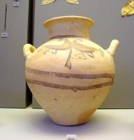 8615. Small clay jar of Cycladic type with bi-chrome bird decoration. Grave L