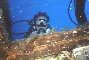 Scuba Diver And Wooden Wreck