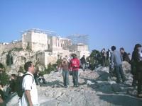 Areopagus full with visitors admiring the sunset or the view to the Acropolis