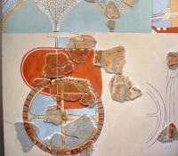 5878-5882. Θραύσματα τοιχογραφιών από μεγάλη σύνθεση που απεικονίζει κυνήγι κάπρου. (Λεπτομέρεια άρματος)