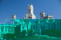 Madrid, Spain: Plaza Cildes, fountain, Palacio de Com