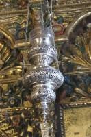 Mykonos, Ano Mera, The Holy Monastery of Our Lady Tourliani: Silver offering hanging in front of the Iconostasis