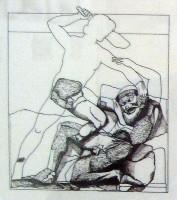 The Athenian treasury metopes: Theseus and the brutal robber Skiron (Drawing)