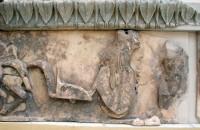 Siphnian Treasury West Frieze:  Winged Athena is mounting her chariot...