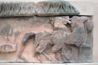 Siphnian Treasury West Frieze:  The horses dragging the chariot of Aphrodite's