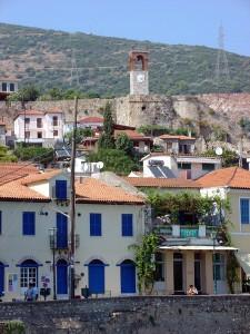 Nafpaktos: Port houses, part of the Castle and the clock tower